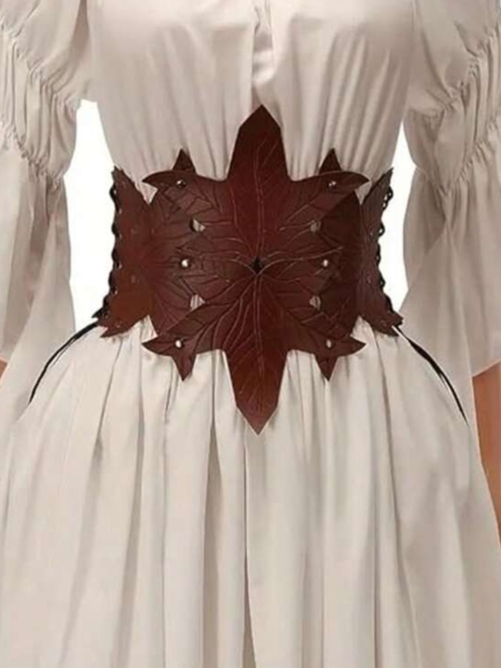 Leaf Motif Brown Waist Belt New